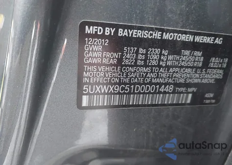 2013 BMW X3 xDrive28I z USA, uszkodzony, nr VIN 5UXWX9C51D0D01448